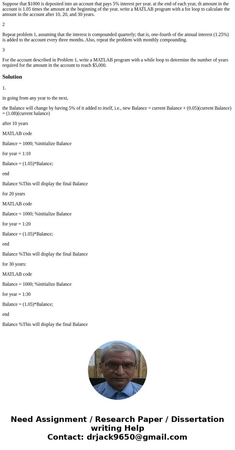 1 Suppose that $1000 is deposited into an account that pays 5% interest per year. at the end of each year, th amount in the account is 1.05 times the amount at  1 Suppose that $1000 is deposited into an account that pays 5% interest per year. at the end of each year, th amount in the account is 1.05 times the amount at