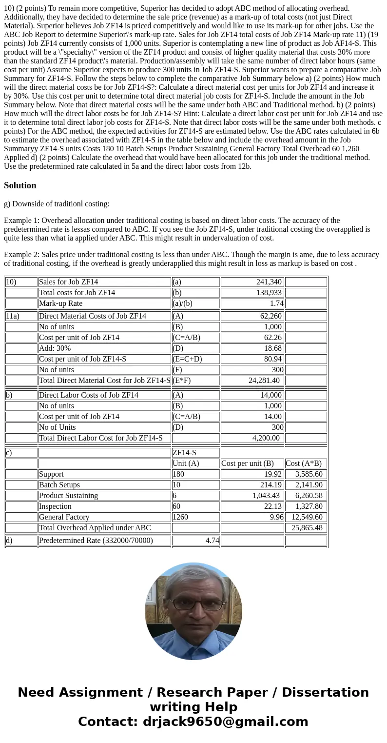 10) (2 points) To remain more competitive, Superior has decided to adopt ABC method of allocating overhead. Additionally, they have decided to determine the sa