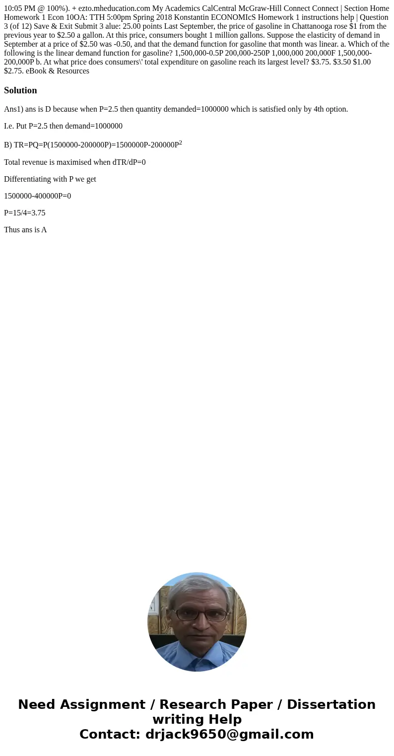  10:05 PM @ 100%). + ezto.mheducation.com My Academics CalCentral McGraw-Hill Connect Connect | Section Home Homework 1 Econ 10OA: TTH 5:00pm Spring 2018 Konsta
