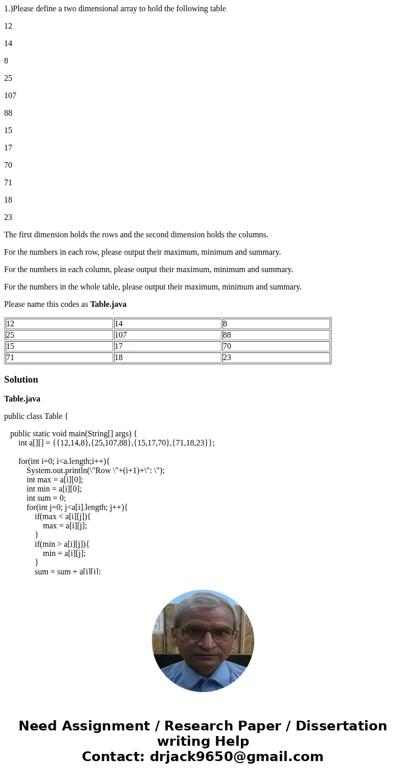 1.)Please define a two dimensional array to hold the following table 12 14 8 25 107 88 15 17 70 71 18 23 The first dimension holds the rows and the second dimen 1.)Please define a two dimensional array to hold the following table 12 14 8 25 107 88 15 17 70 71 18 23 The first dimension holds the rows and the second dimen