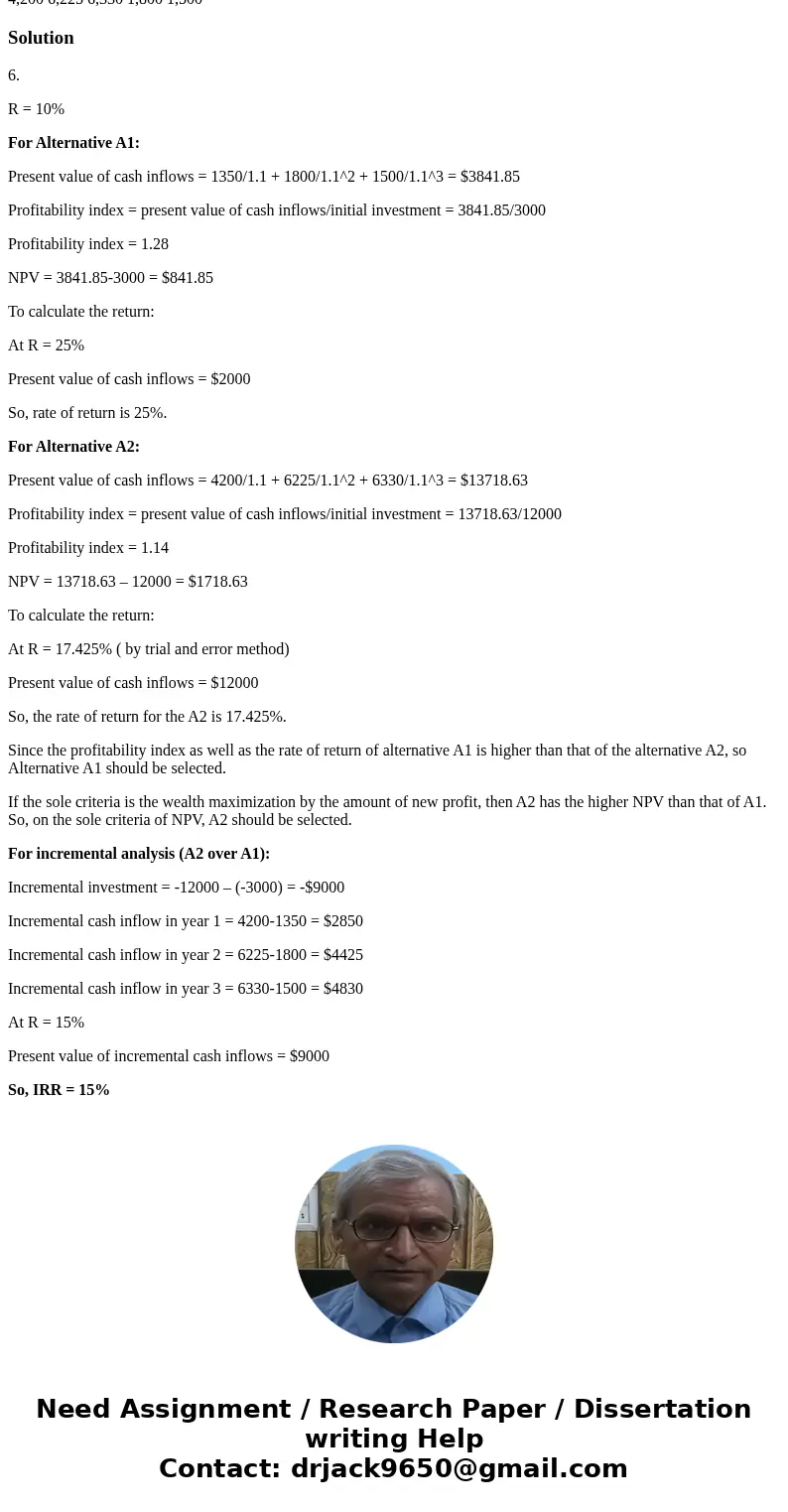 6. Consider the following cash flows: Which project should be selected as the base alternative? Determine the IRR on the incremental investment. Which alternat  6. Consider the following cash flows: Which project should be selected as the base alternative? Determine the IRR on the incremental investment. Which alternat