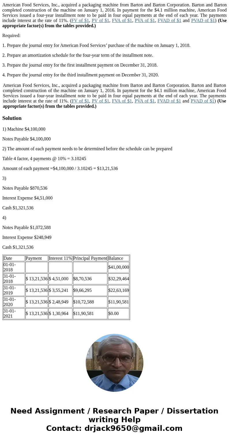  American Food Services, Inc., acquired a packaging machine from Barton and Barton Corporation. Barton and Barton completed construction of the machine on Janua