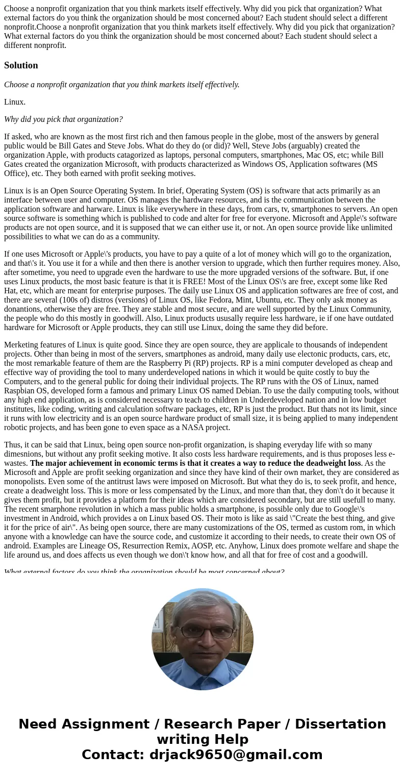 Choose a nonprofit organization that you think markets itself effectively. Why did you pick that organization? What external factors do you think the organizati