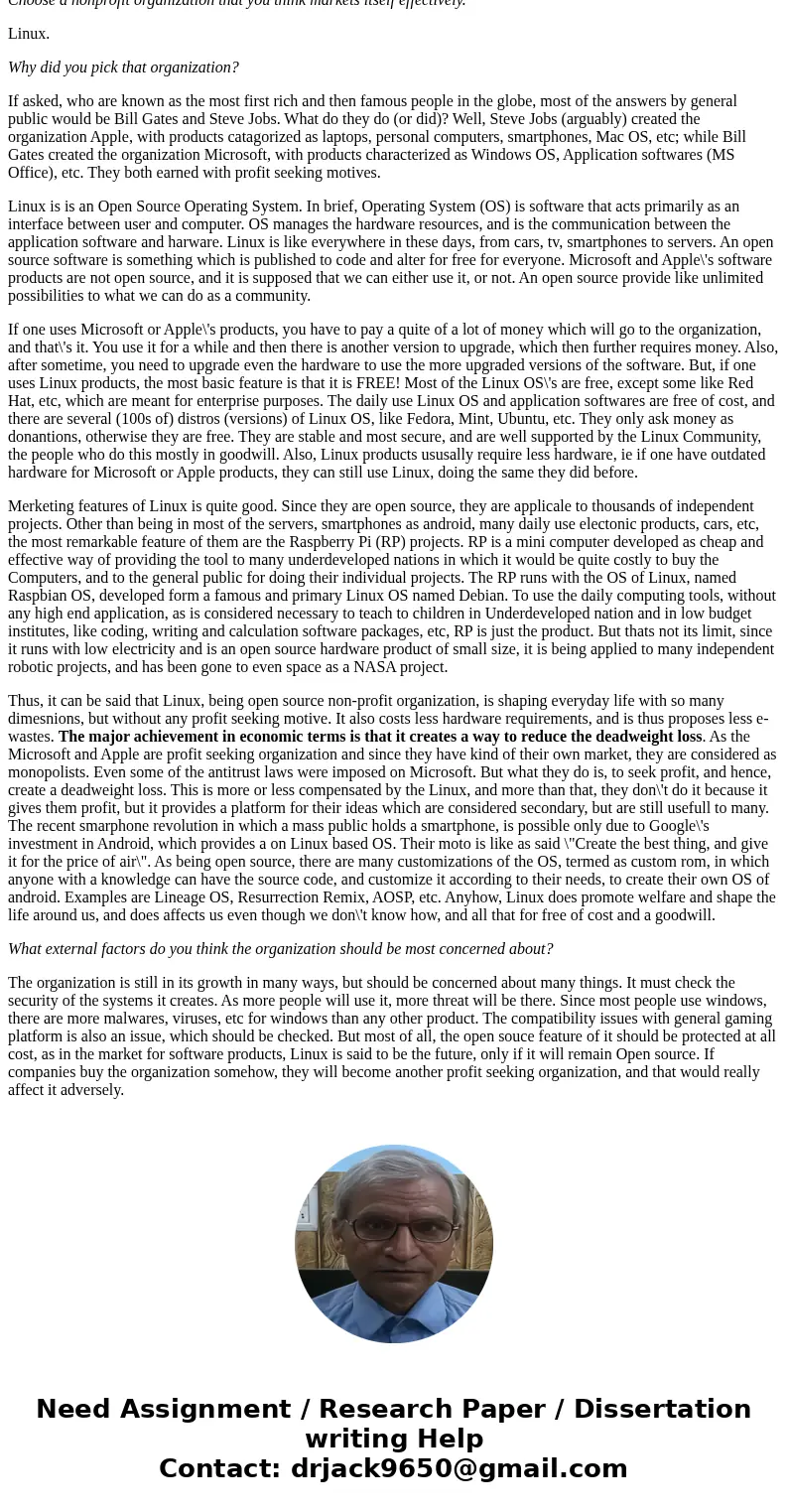 Choose a nonprofit organization that you think markets itself effectively. Why did you pick that organization? What external factors do you think the organizati