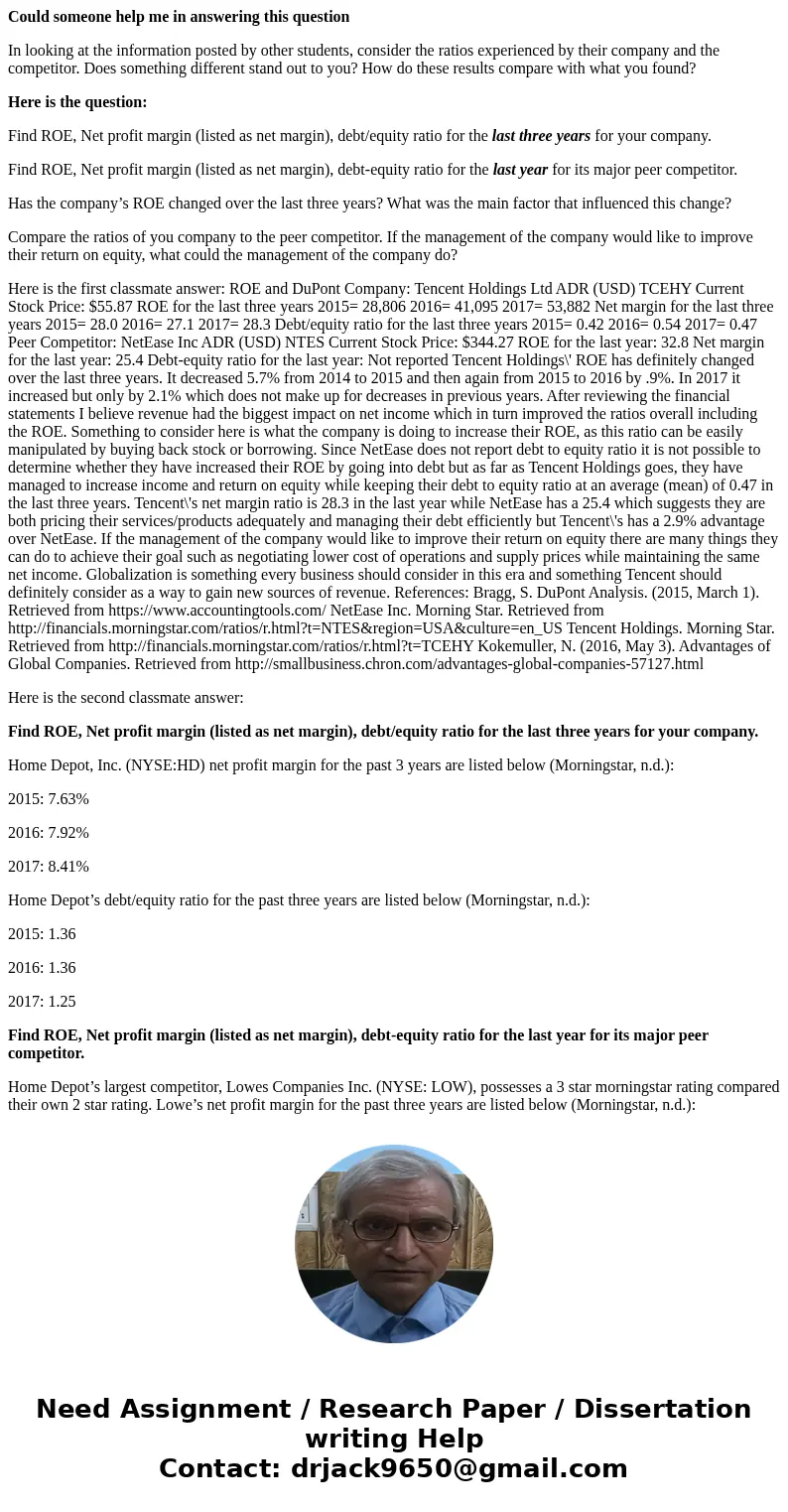 Could someone help me in answering this question In looking at the information posted by other students, consider the ratios experienced by their company and th