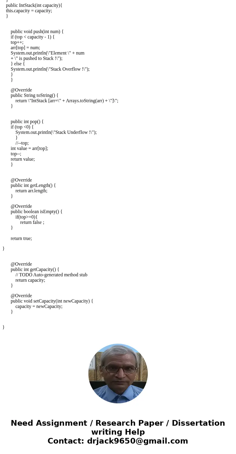 Design a class named IntStack that implements the following interface called ILifo: Public interface ILifo { Public int getLength ( ); Public boolean isEmpty (  Design a class named IntStack that implements the following interface called ILifo: Public interface ILifo { Public int getLength ( ); Public boolean isEmpty (