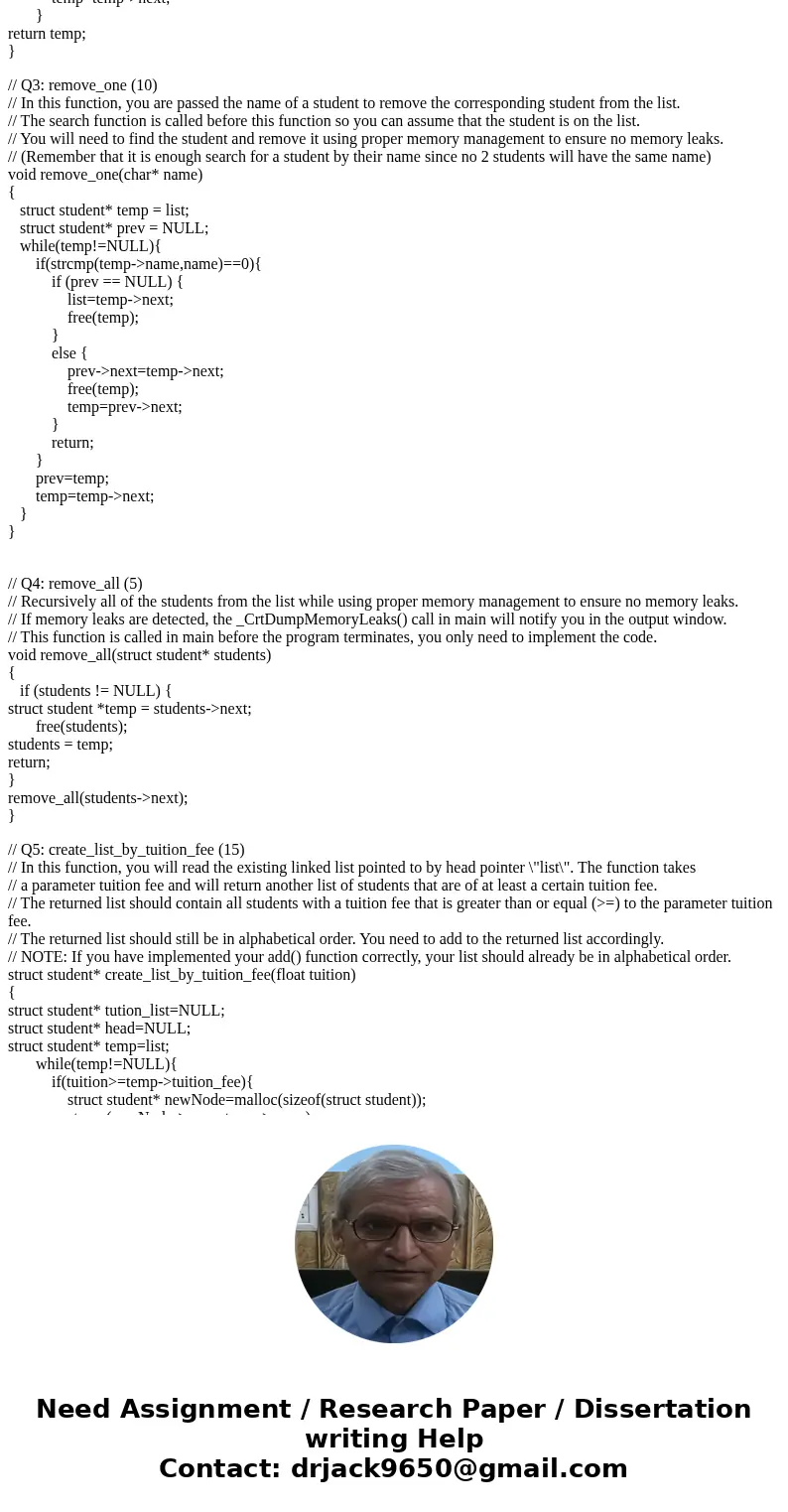 Example outputs for the use of these functions are included below. add: Assignment 6 Linked Lists Student Information Please enter your selection a: add a new s Example outputs for the use of these functions are included below. add: Assignment 6 Linked Lists Student Information Please enter your selection a: add a new s