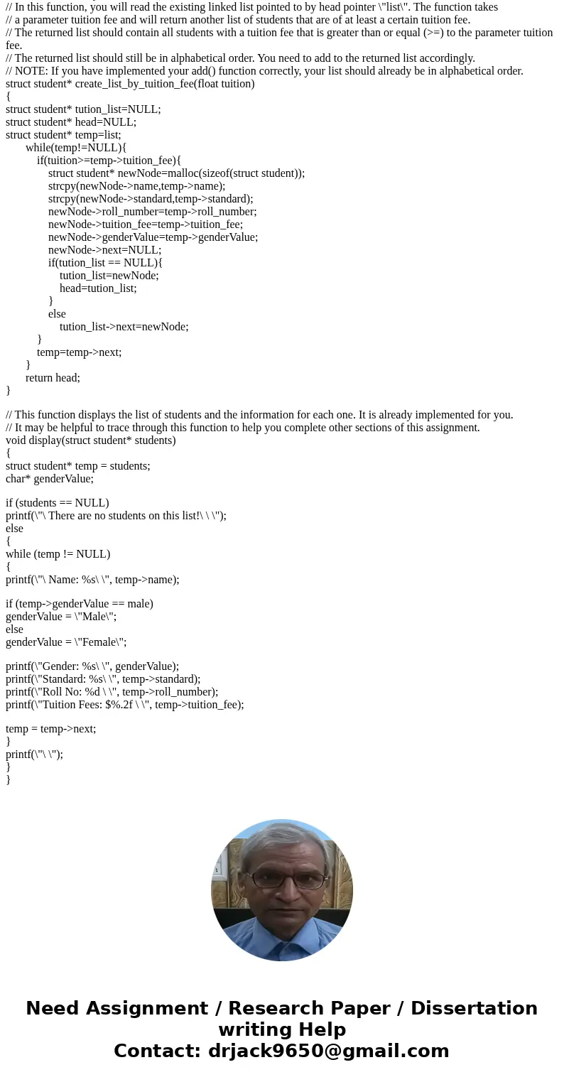 Example outputs for the use of these functions are included below. add: Assignment 6 Linked Lists Student Information Please enter your selection a: add a new s Example outputs for the use of these functions are included below. add: Assignment 6 Linked Lists Student Information Please enter your selection a: add a new s
