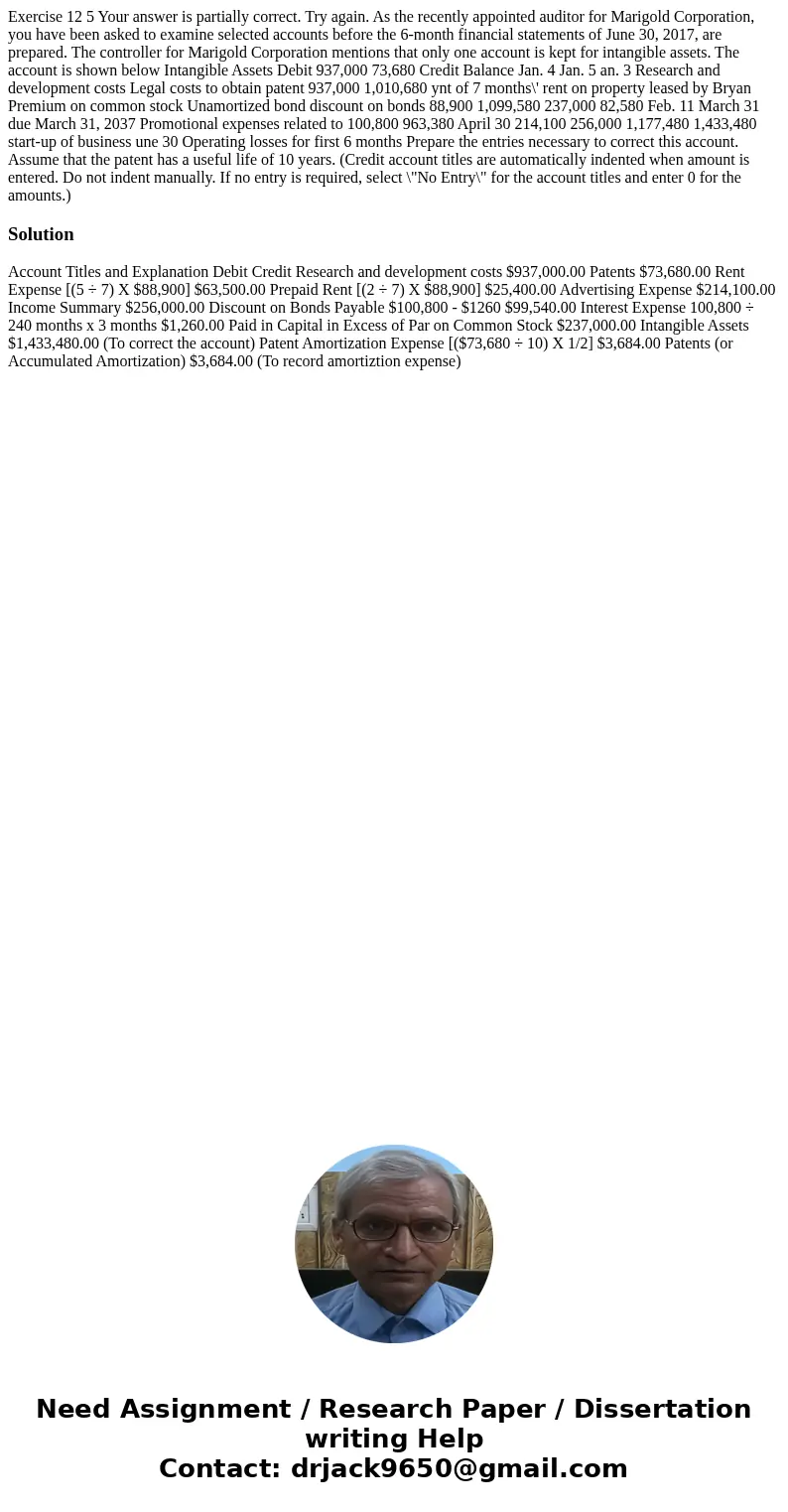 Exercise 12 5 Your answer is partially correct. Try again. As the recently appointed auditor for Marigold Corporation, you have been asked to examine selected   Exercise 12 5 Your answer is partially correct. Try again. As the recently appointed auditor for Marigold Corporation, you have been asked to examine selected
