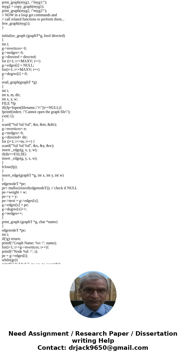 first modify insert_edge() function so that it can keep the link list sorted w.r.t. neighbor IDs. Second implement graph_copy() to create a copy of the given gr first modify insert_edge() function so that it can keep the link list sorted w.r.t. neighbor IDs. Second implement graph_copy() to create a copy of the given gr