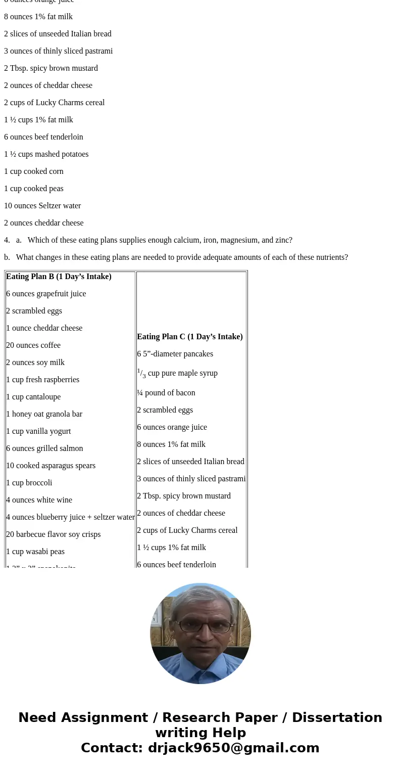 Help with this Human Nutrition question Eating Plan B (1 Day’s Intake) 6 ounces grapefruit juice 2 scrambled eggs 1 ounce cheddar cheese 20 ounces coffee 2 ounc Help with this Human Nutrition question Eating Plan B (1 Day’s Intake) 6 ounces grapefruit juice 2 scrambled eggs 1 ounce cheddar cheese 20 ounces coffee 2 ounc
