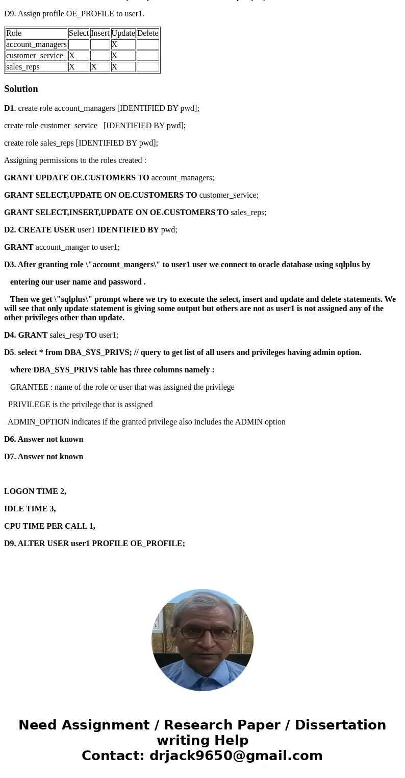 In SQL Developer ONLY! Deliverables Include SQL scripts and screenshot of the results: D1. Create the following three user-defined roles that are shown in the t In SQL Developer ONLY! Deliverables Include SQL scripts and screenshot of the results: D1. Create the following three user-defined roles that are shown in the t