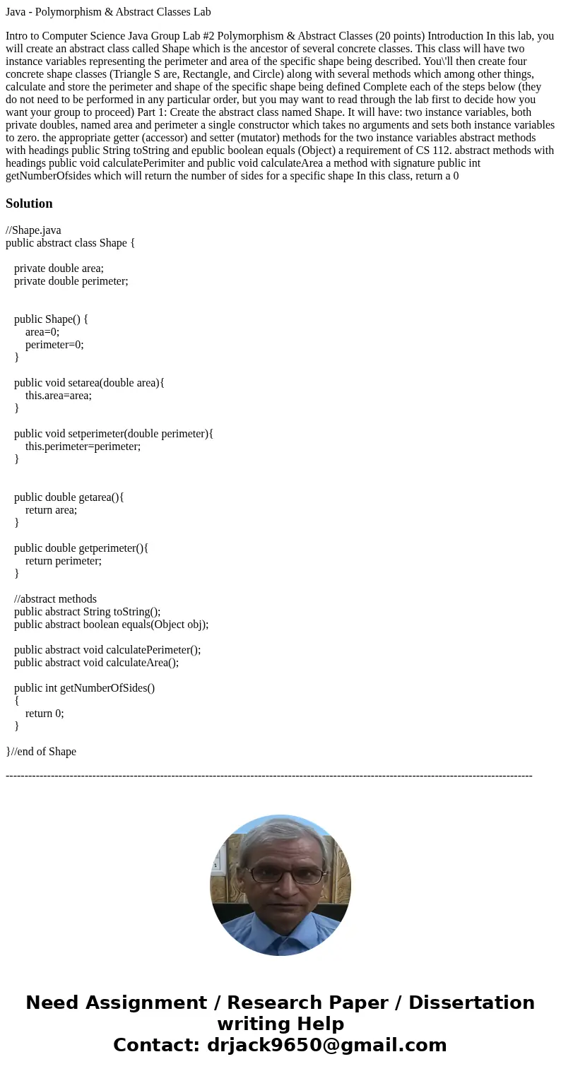 Java - Polymorphism & Abstract Classes Lab Intro to Computer Science Java Group Lab #2 Polymorphism & Abstract Classes (20 points) Introduction In this  Java - Polymorphism & Abstract Classes Lab Intro to Computer Science Java Group Lab #2 Polymorphism & Abstract Classes (20 points) Introduction In this