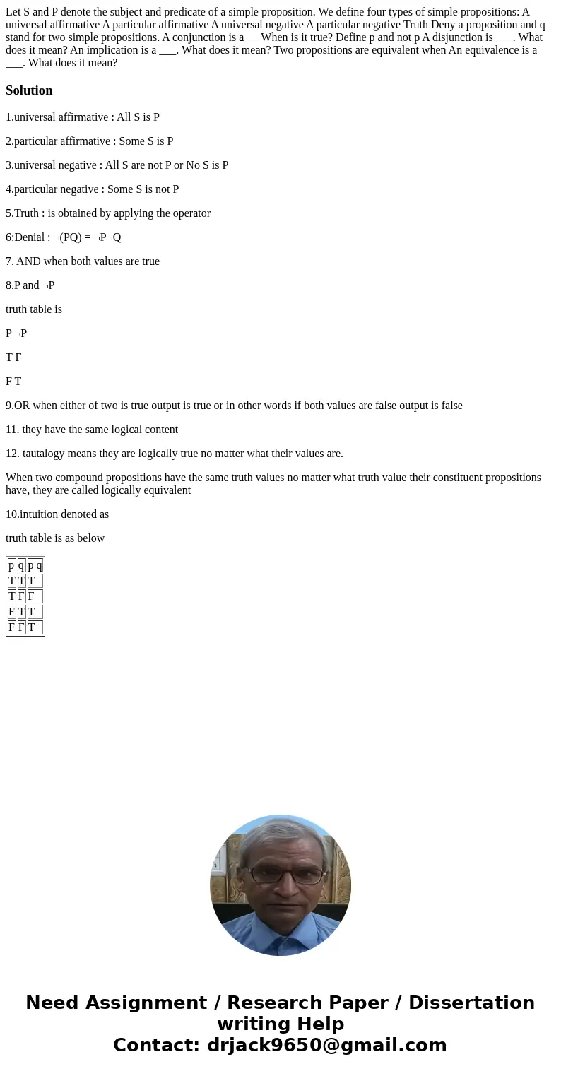 Let S and P denote the subject and predicate of a simple proposition. We define four types of simple propositions: A universal affirmative A particular affirma  Let S and P denote the subject and predicate of a simple proposition. We define four types of simple propositions: A universal affirmative A particular affirma