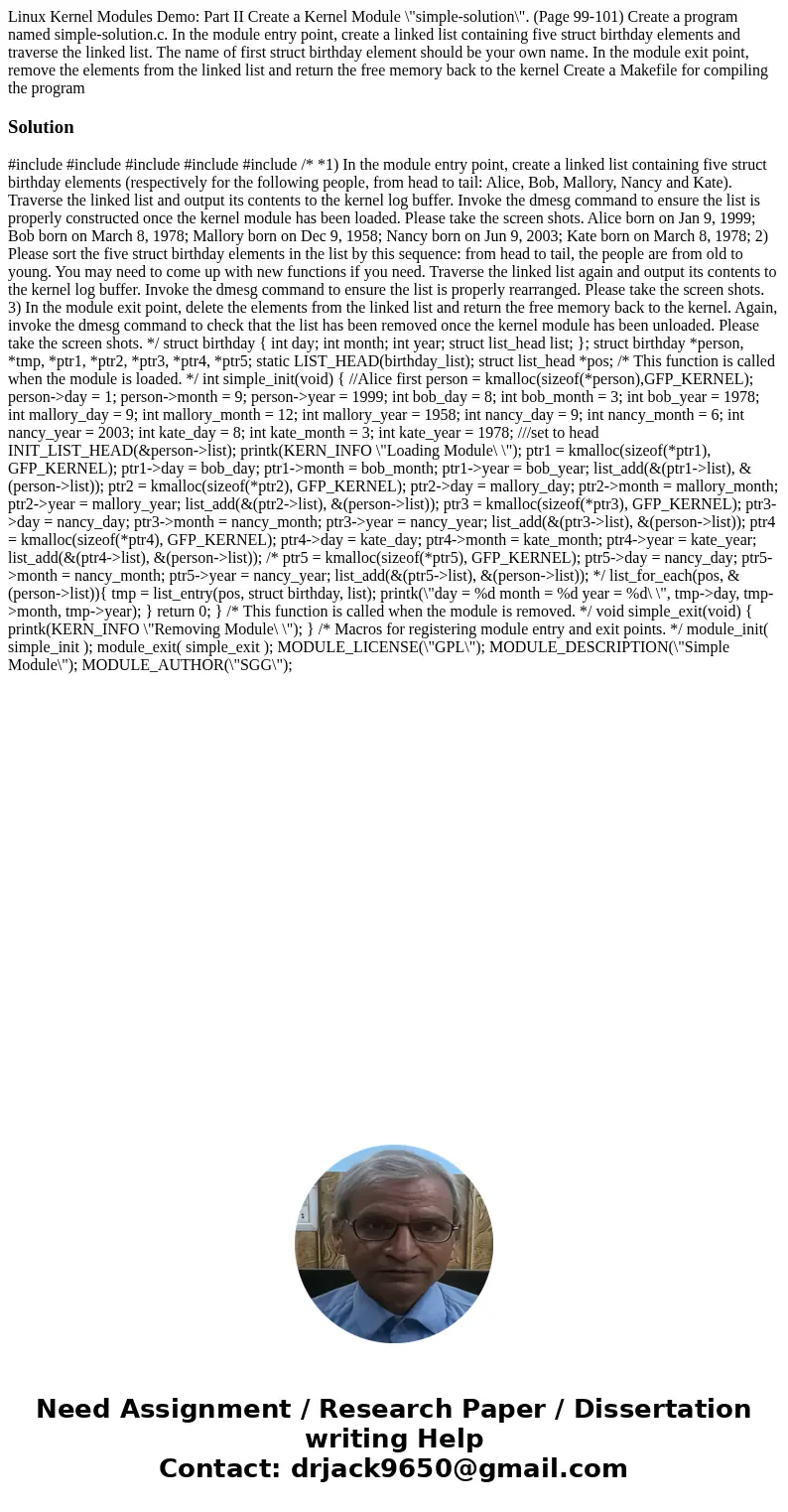 Linux Kernel Modules Demo: Part II Create a Kernel Module \  Linux Kernel Modules Demo: Part II Create a Kernel Module \