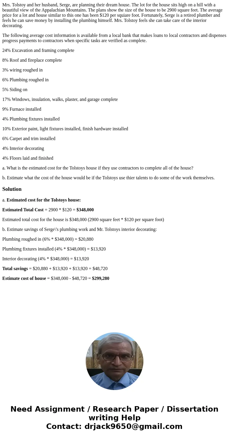 Mrs. Tolstoy and her husband, Serge, are planning their dream house. The lot for the house sits high on a hill with a beautiful view of the Appalachian Mountain Mrs. Tolstoy and her husband, Serge, are planning their dream house. The lot for the house sits high on a hill with a beautiful view of the Appalachian Mountain