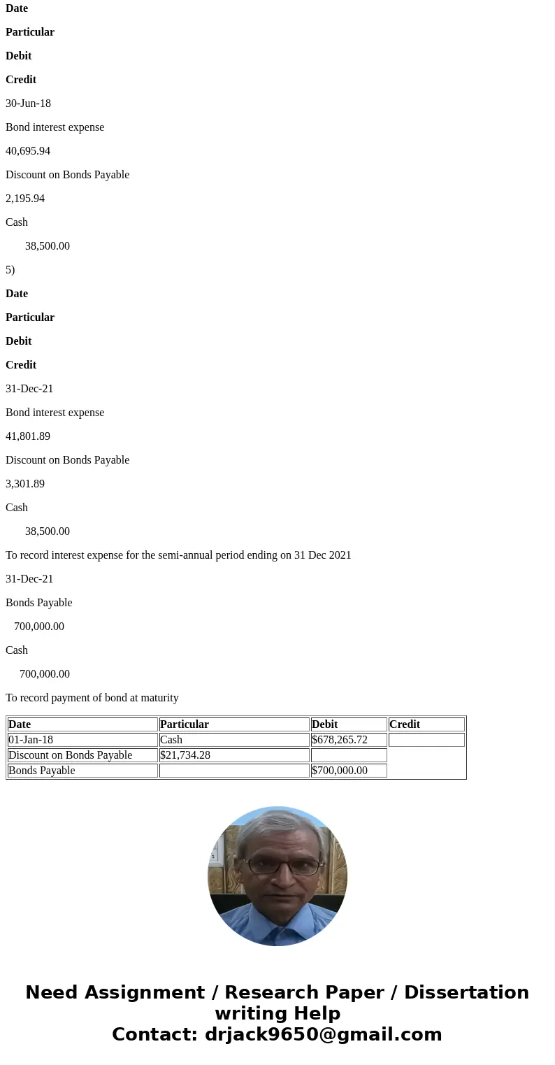 National Orthopedics Co. issued 11% bonds, dated January 1, with a face amount of $700,000 on January 1, 2018. The bonds mature on December 31, 2021 (4 years). 
