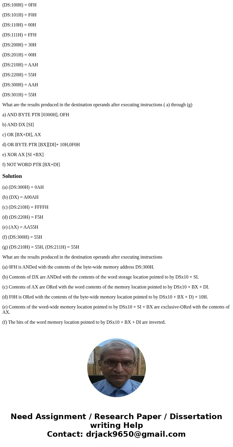 Need help on these question Describe the operation performed by each of the following instruction. Assume that the state of 8088’s registers and memory just pri Need help on these question Describe the operation performed by each of the following instruction. Assume that the state of 8088’s registers and memory just pri