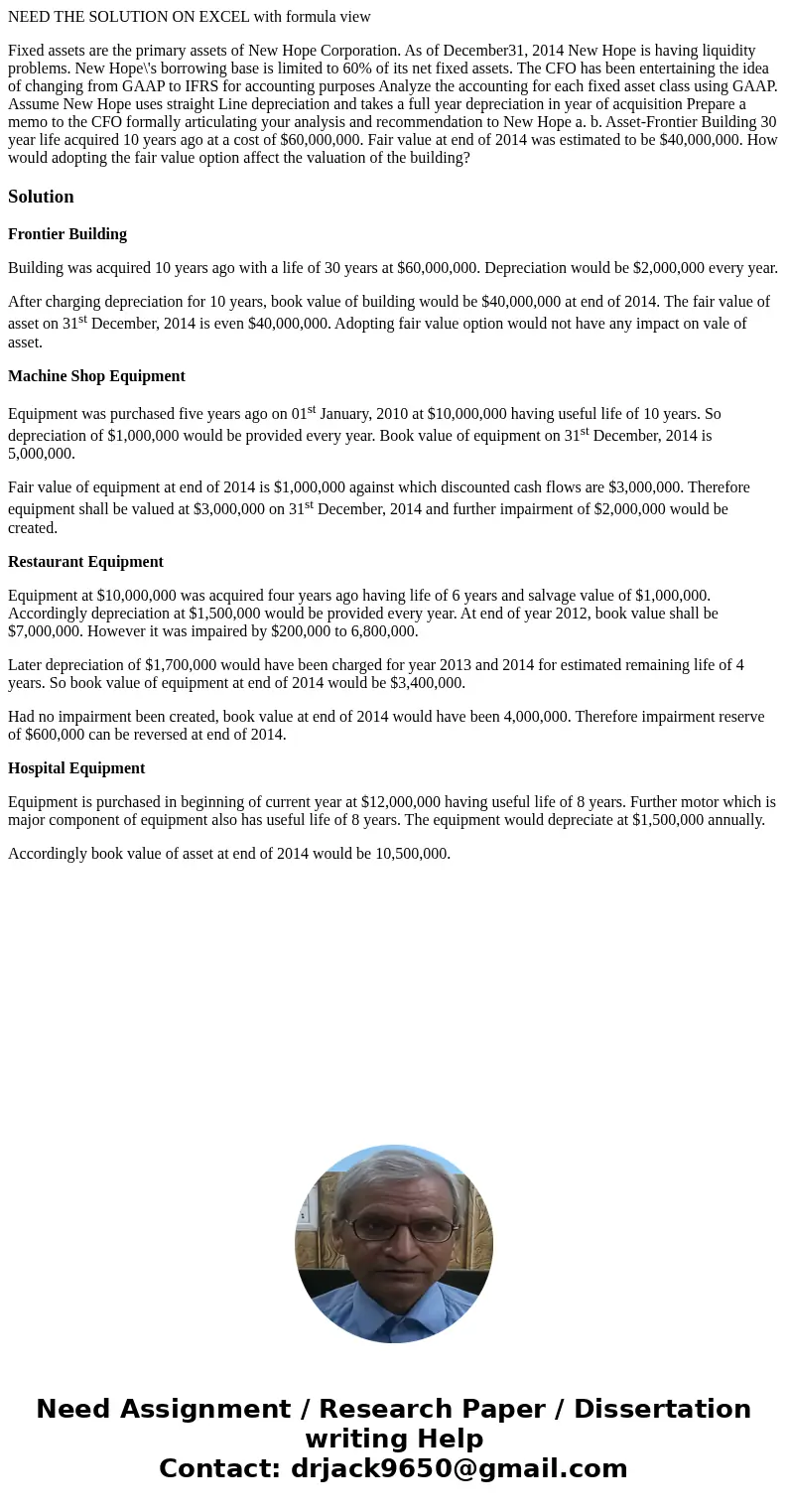 NEED THE SOLUTION ON EXCEL with formula view Fixed assets are the primary assets of New Hope Corporation. As of December31, 2014 New Hope is having liquidity pr NEED THE SOLUTION ON EXCEL with formula view Fixed assets are the primary assets of New Hope Corporation. As of December31, 2014 New Hope is having liquidity pr