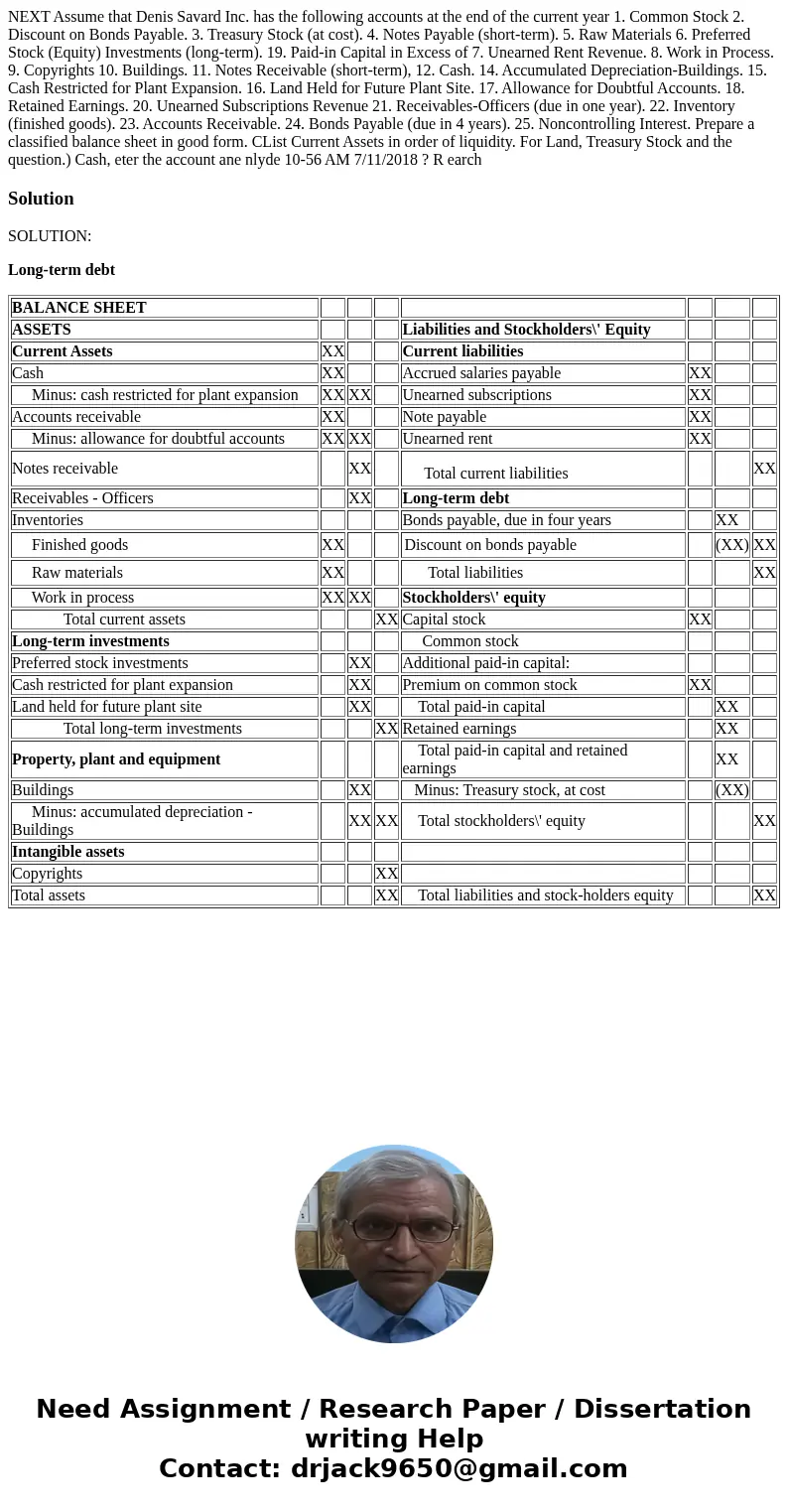  NEXT Assume that Denis Savard Inc. has the following accounts at the end of the current year 1. Common Stock 2. Discount on Bonds Payable. 3. Treasury Stock (a