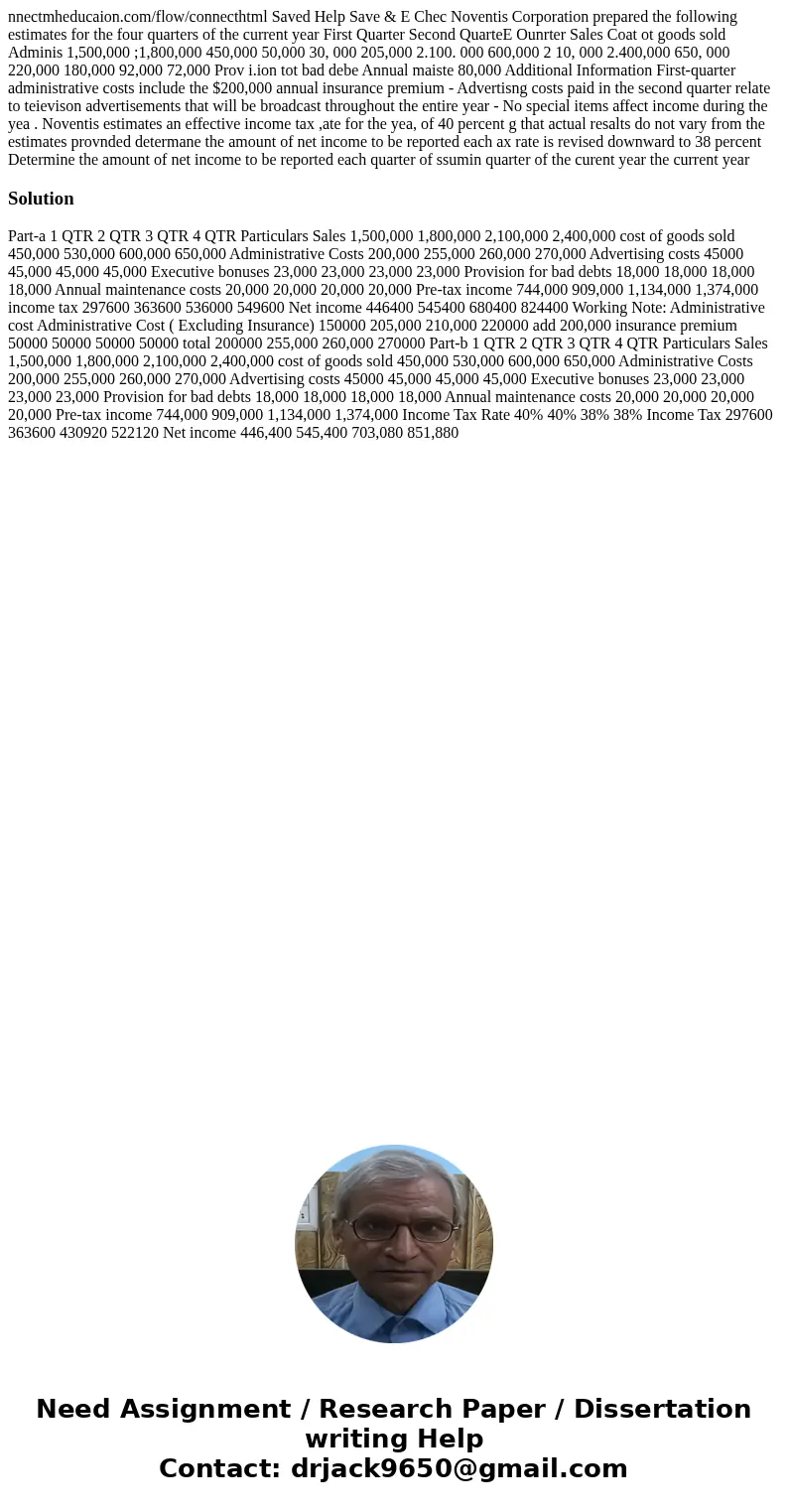 nnectmheducaion.com/flow/connecthtml Saved Help Save & E Chec Noventis Corporation prepared the following estimates for the four quarters of the current ye  nnectmheducaion.com/flow/connecthtml Saved Help Save & E Chec Noventis Corporation prepared the following estimates for the four quarters of the current ye