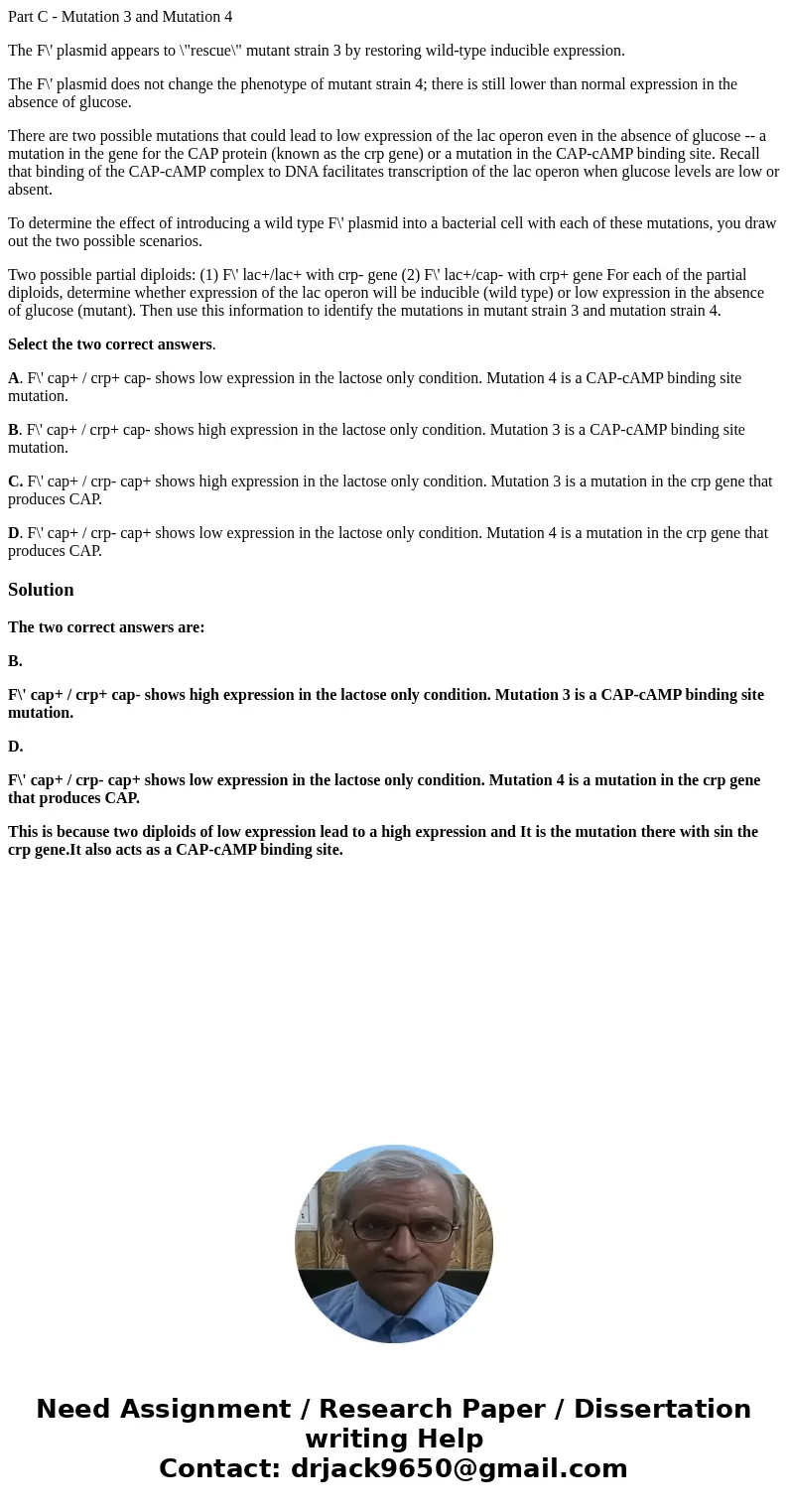 Part C - Mutation 3 and Mutation 4 The F\' plasmid appears to \ Part C - Mutation 3 and Mutation 4 The F\' plasmid appears to \