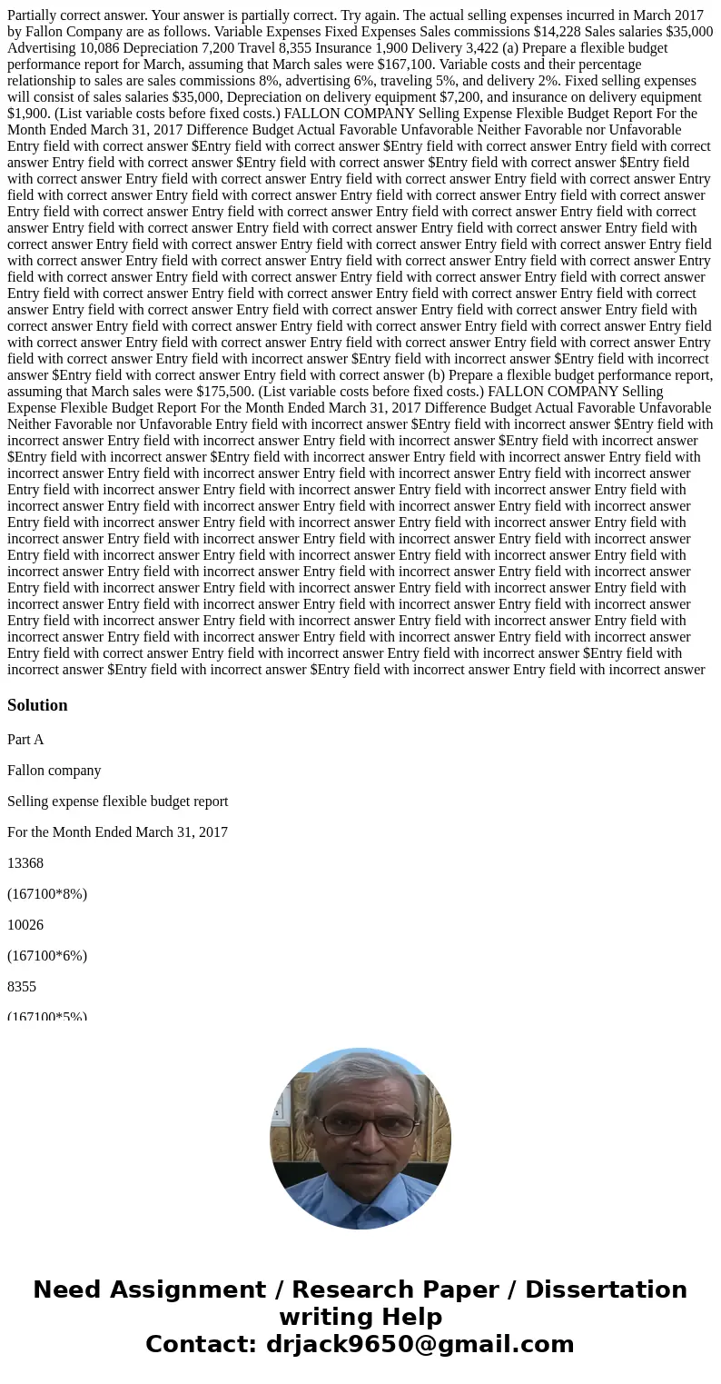 Partially correct answer. Your answer is partially correct. Try again. The actual selling expenses incurred in March 2017 by Fallon Company are as follows. Vari Partially correct answer. Your answer is partially correct. Try again. The actual selling expenses incurred in March 2017 by Fallon Company are as follows. Vari