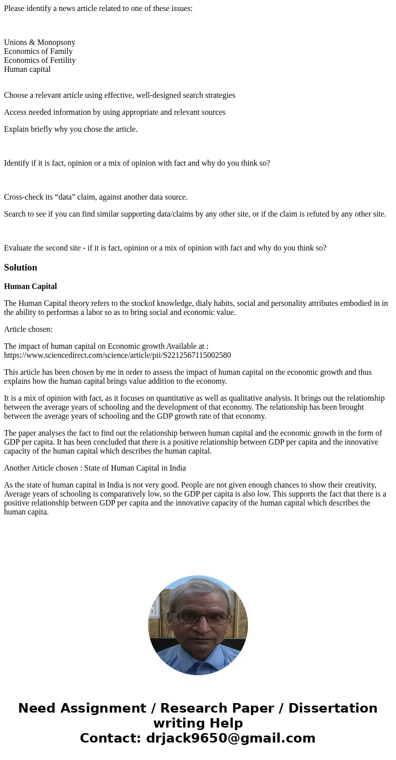 Please identify a news article related to one of these issues: Unions & Monopsony Economics of Family Economics of Fertility Human capital Choose a relevant Please identify a news article related to one of these issues: Unions & Monopsony Economics of Family Economics of Fertility Human capital Choose a relevant