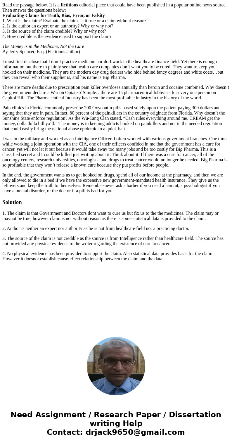 Read the passage below. It is a fictitious editorial piece that could have been published in a popular online news source. Then answer the questions below: Eval