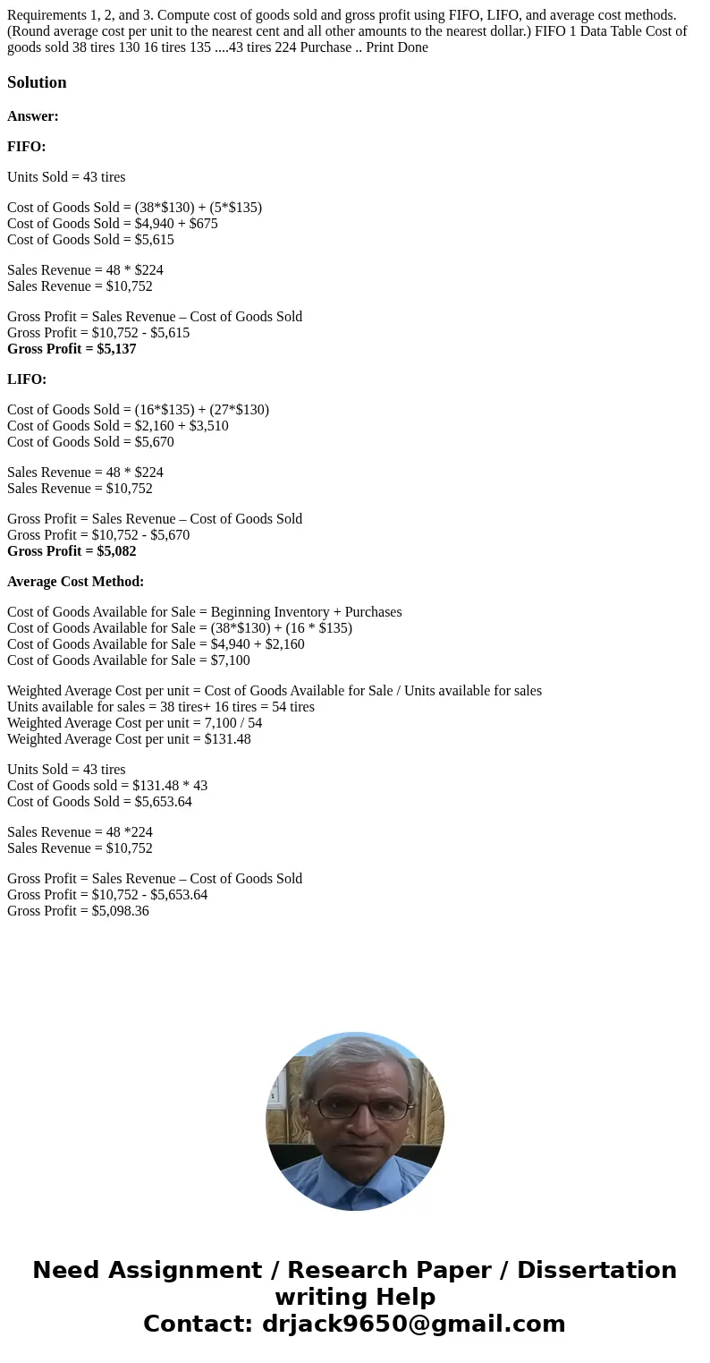  Requirements 1, 2, and 3. Compute cost of goods sold and gross profit using FIFO, LIFO, and average cost methods.(Round average cost per unit to the nearest ce