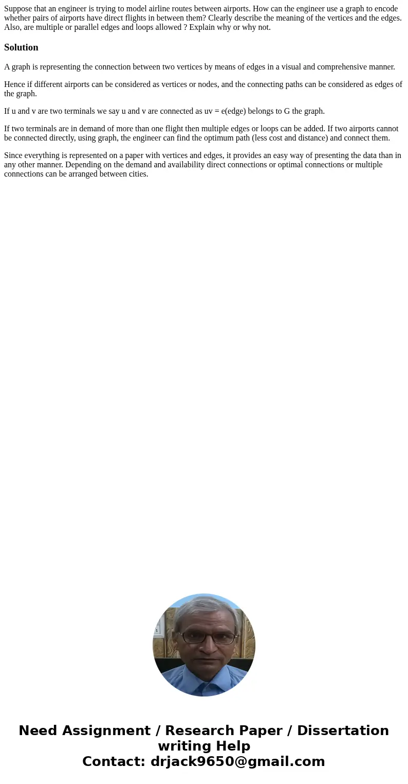 Suppose that an engineer is trying to model airline routes between airports. How can the engineer use a graph to encode whether pairs of airports have direct fl