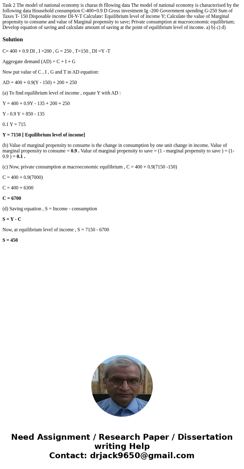 Task 2 The model of national economy is charas th fllowing data The model of national economy is characterised by the following data Household consumption C-40  Task 2 The model of national economy is charas th fllowing data The model of national economy is characterised by the following data Household consumption C-40