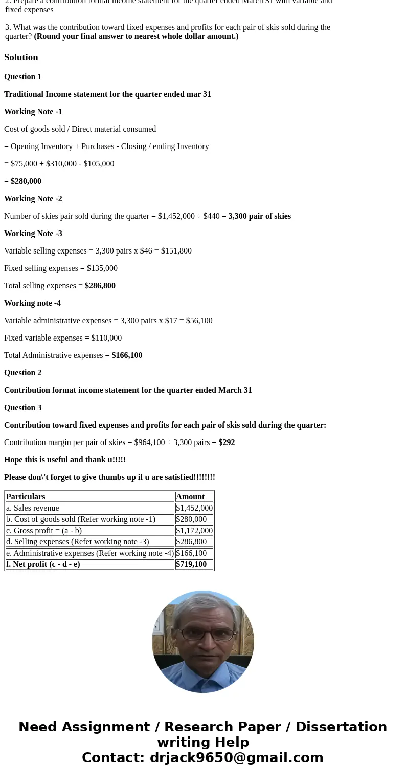 The Alpine House, Inc., is a large retailer of snow skis. The company assembled the information shown below for the quarter ended March 31: Required: 1. Prepare