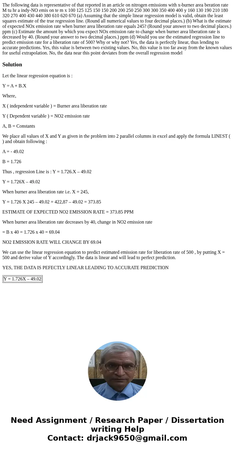 The following data is representative of that reported in an article on nitrogen emissions with x-burner area beration rate M tu hr a indy-NO emis on te m x 100  The following data is representative of that reported in an article on nitrogen emissions with x-burner area beration rate M tu hr a indy-NO emis on te m x 100