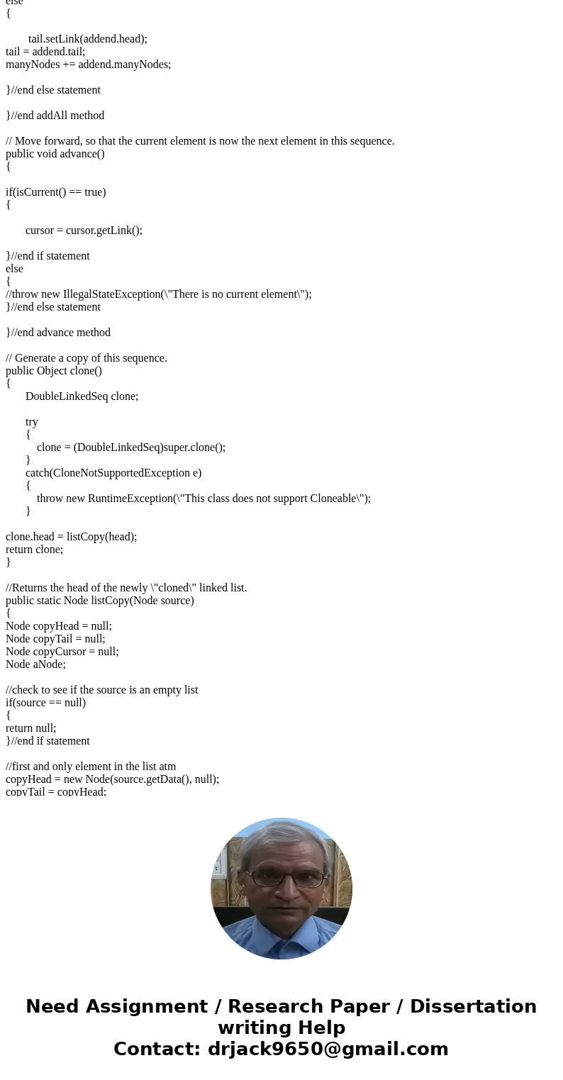 The specification of a non-generic DoubleLinkedSeq class All the fields except dummy require accessor and mutator methods. You should instantiate dummy at the d
