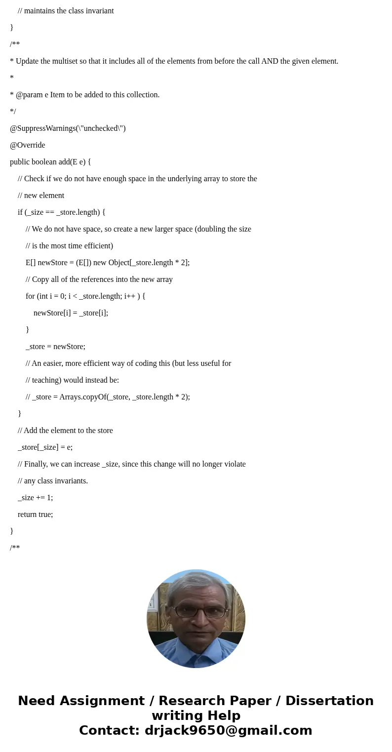 This file contains almost all of what is needed for an ArrayMultiSet. While it is missing the code needed for an Iterator we want the safest Iterator that prev  This file contains almost all of what is needed for an ArrayMultiSet. While it is missing the code needed for an Iterator we want the safest Iterator that prev