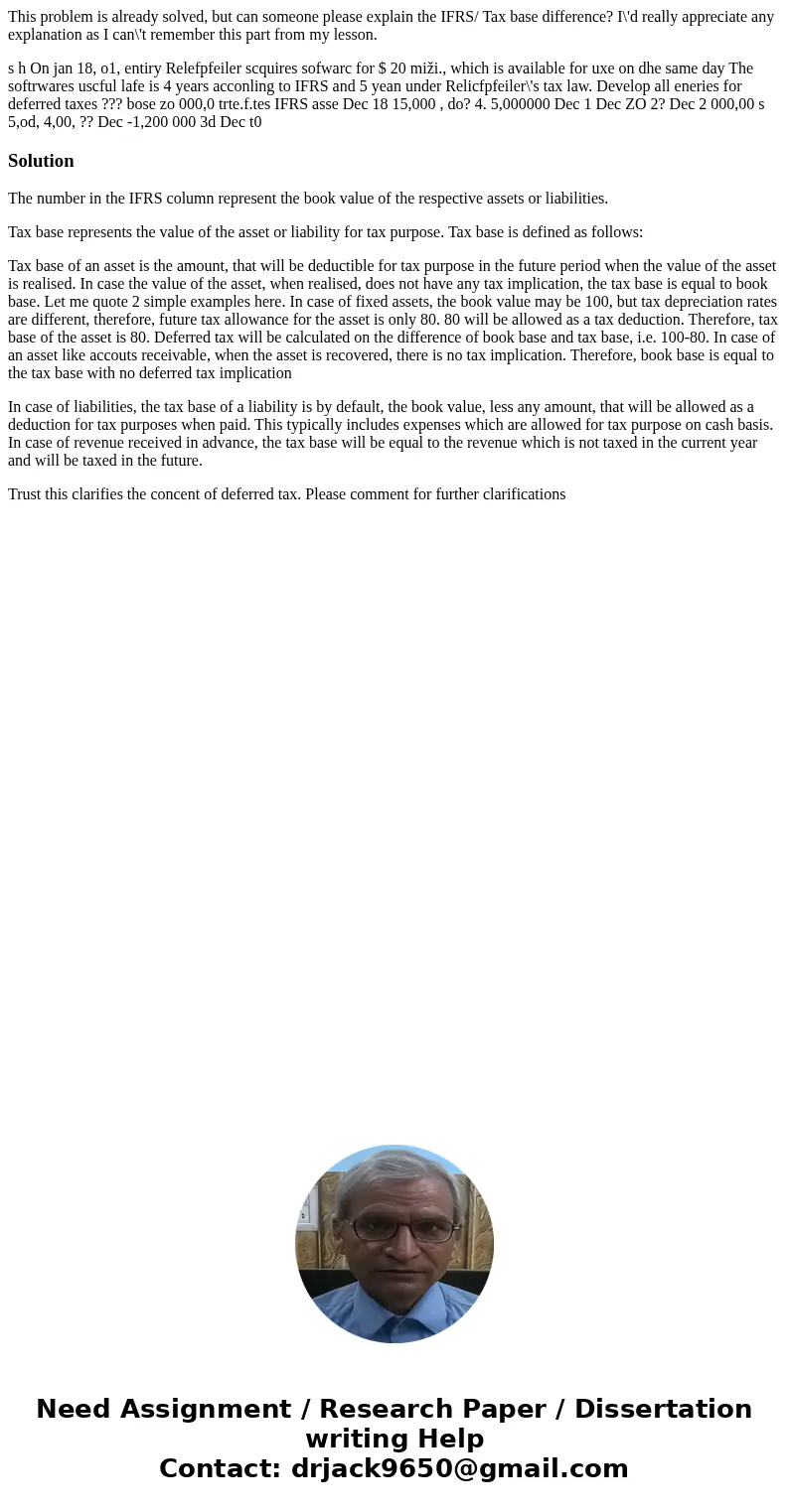 This problem is already solved, but can someone please explain the IFRS/ Tax base difference? I\'d really appreciate any explanation as I can\'t remember this p This problem is already solved, but can someone please explain the IFRS/ Tax base difference? I\'d really appreciate any explanation as I can\'t remember this p