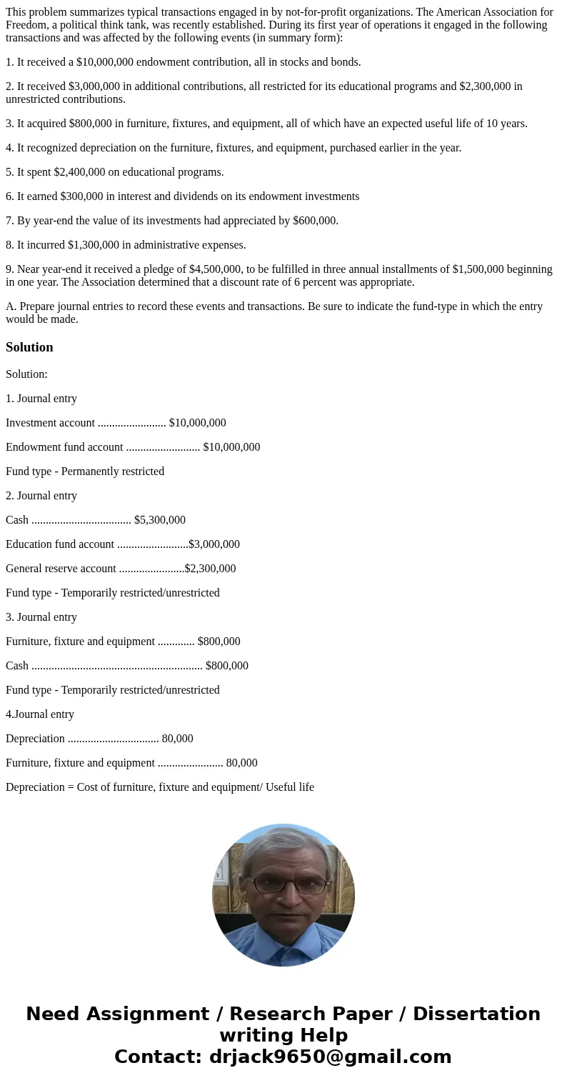 This problem summarizes typical transactions engaged in by not-for-profit organizations. The American Association for Freedom, a political think tank, was recen This problem summarizes typical transactions engaged in by not-for-profit organizations. The American Association for Freedom, a political think tank, was recen