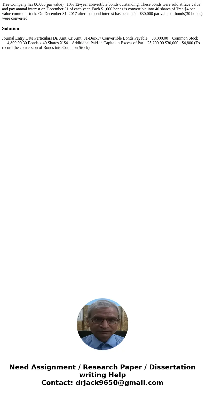 Tree Company has 80,000(par value),, 10% 12-year convertible bonds outstanding. These bonds were sold at face value and pay annual interest on December 31 of ea Tree Company has 80,000(par value),, 10% 12-year convertible bonds outstanding. These bonds were sold at face value and pay annual interest on December 31 of ea