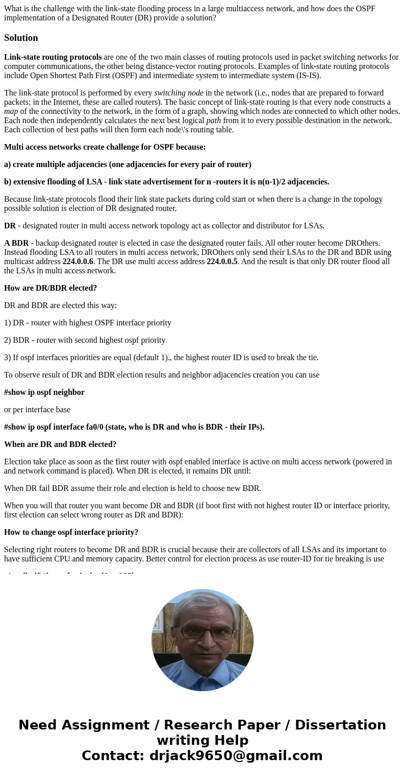 What is the challenge with the link-state flooding process in a large multiaccess network, and how does the OSPF implementation of a Designated Router (DR) prov