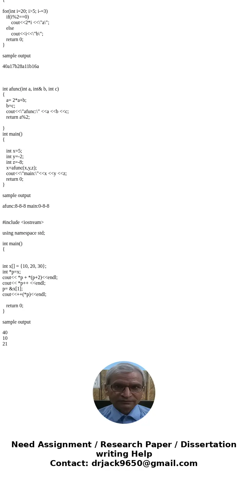 What is the output of the above lines of code? If you could explain why, that\'d be great! cout (x+y+z); int x 8, y 3; cout x/y and x%y int x 5, y 25; cout --x  What is the output of the above lines of code? If you could explain why, that\'d be great! cout (x+y+z); int x 8, y 3; cout x/y and x%y int x 5, y 25; cout --x
