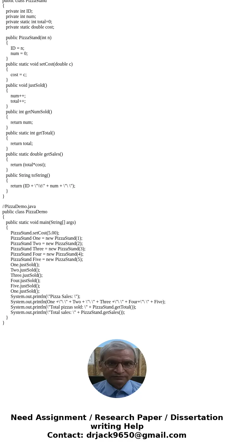 Your friend Chuck owns several pizza stands distributed throughout the town. You are the java expert who will help Chuck keep track of the number of pizzas sold