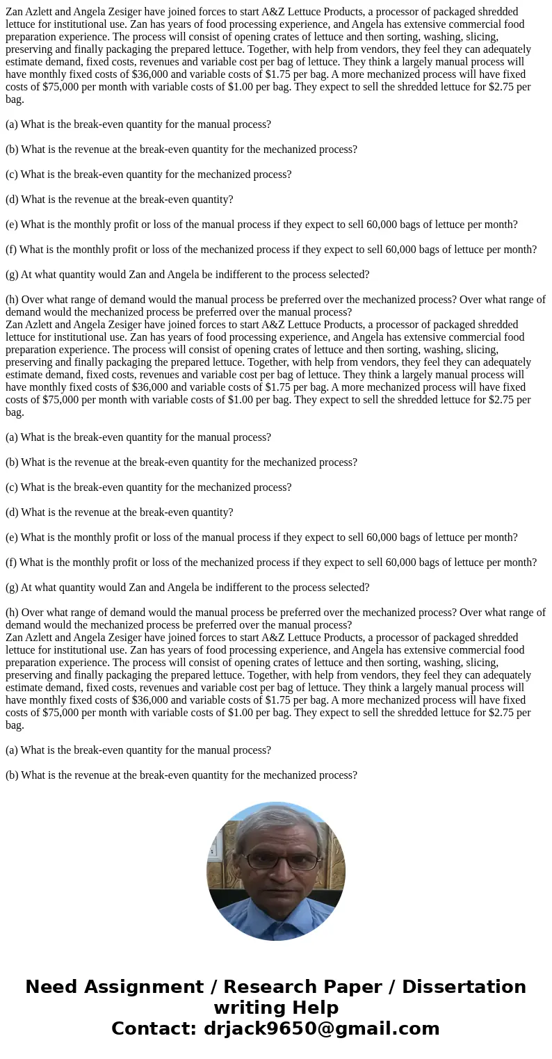  Zan Azlett and Angela Zesiger have joined forces to start A&Z Lettuce Products, a processor of packaged shredded lettuce for institutional use. Zan has yea