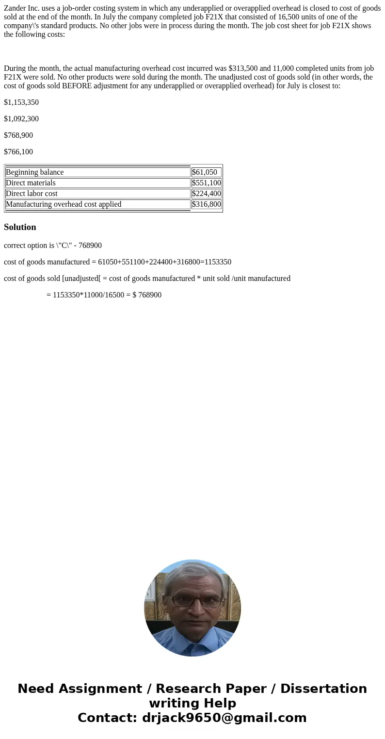Zander Inc. uses a job-order costing system in which any underapplied or overapplied overhead is closed to cost of goods sold at the end of the month. In July t
