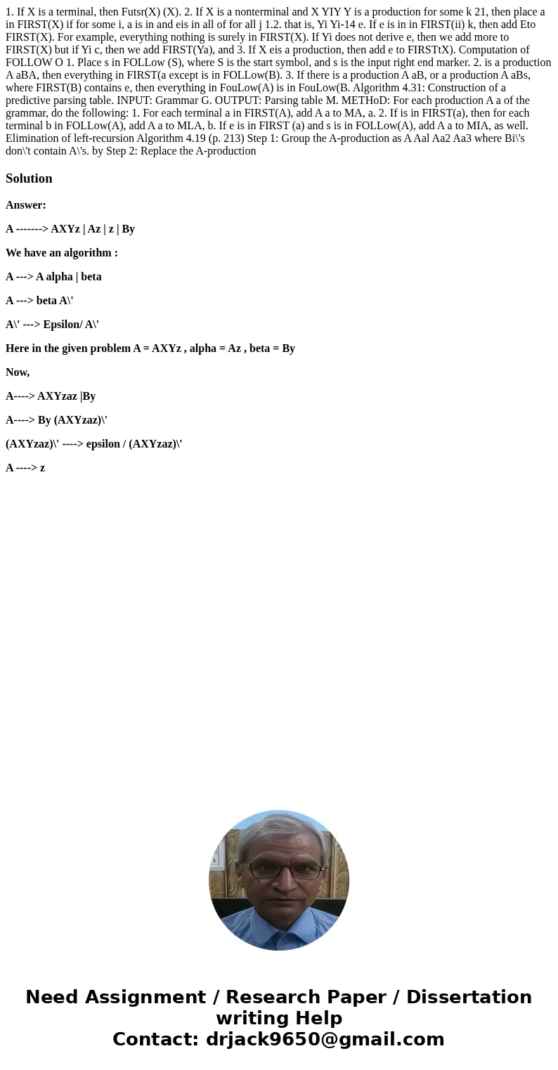 1. If X is a terminal, then Futsr(X) (X). 2. If X is a nonterminal and X YIY Y is a production for some k 21, then place a in FIRST(X) if for some i, a is in a  1. If X is a terminal, then Futsr(X) (X). 2. If X is a nonterminal and X YIY Y is a production for some k 21, then place a in FIRST(X) if for some i, a is in a