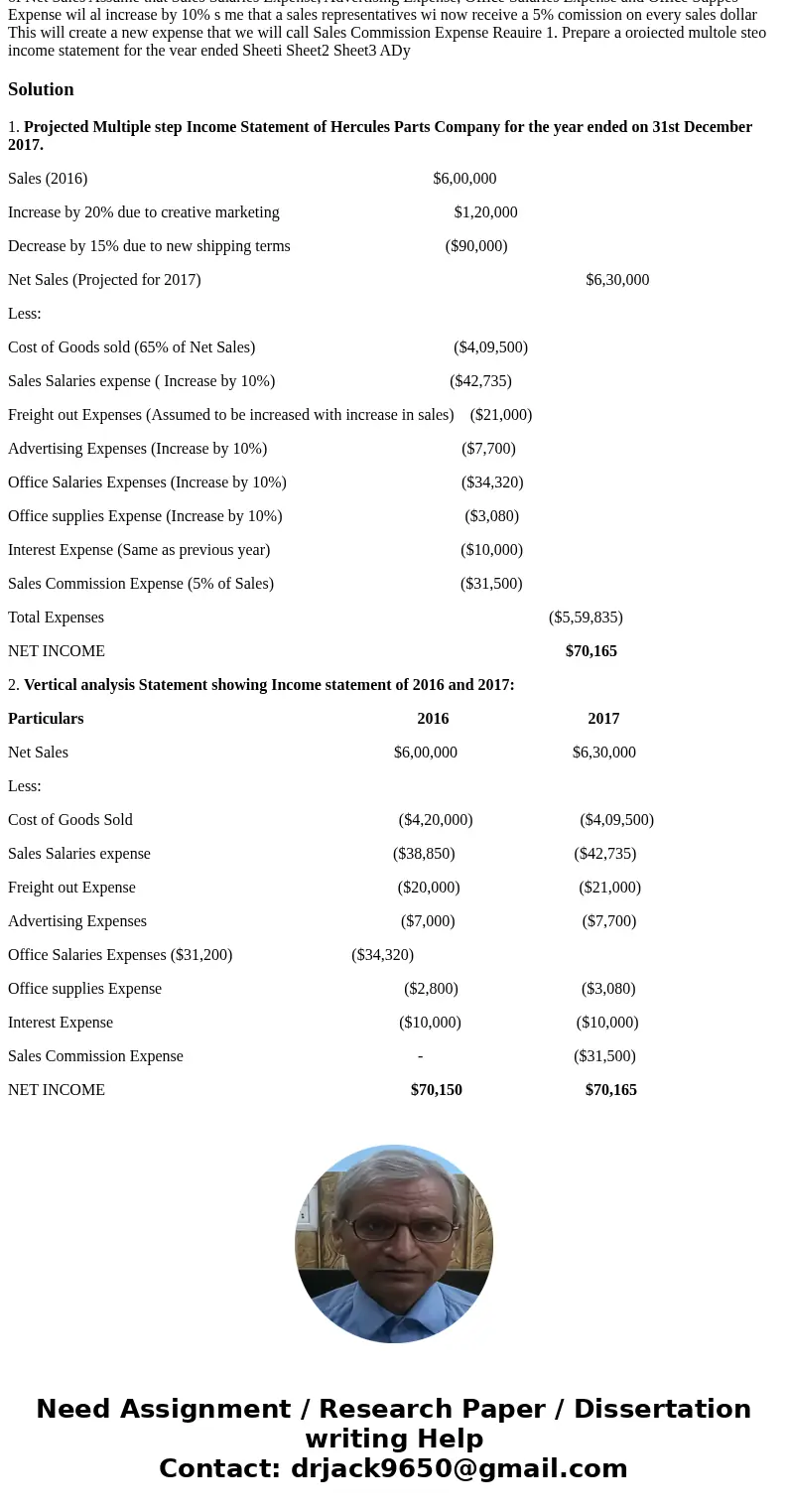1. Please do the calculations, prepare a projected multiple step income statement for the year ended dec, 31,2017 is in its third year of operations The followi