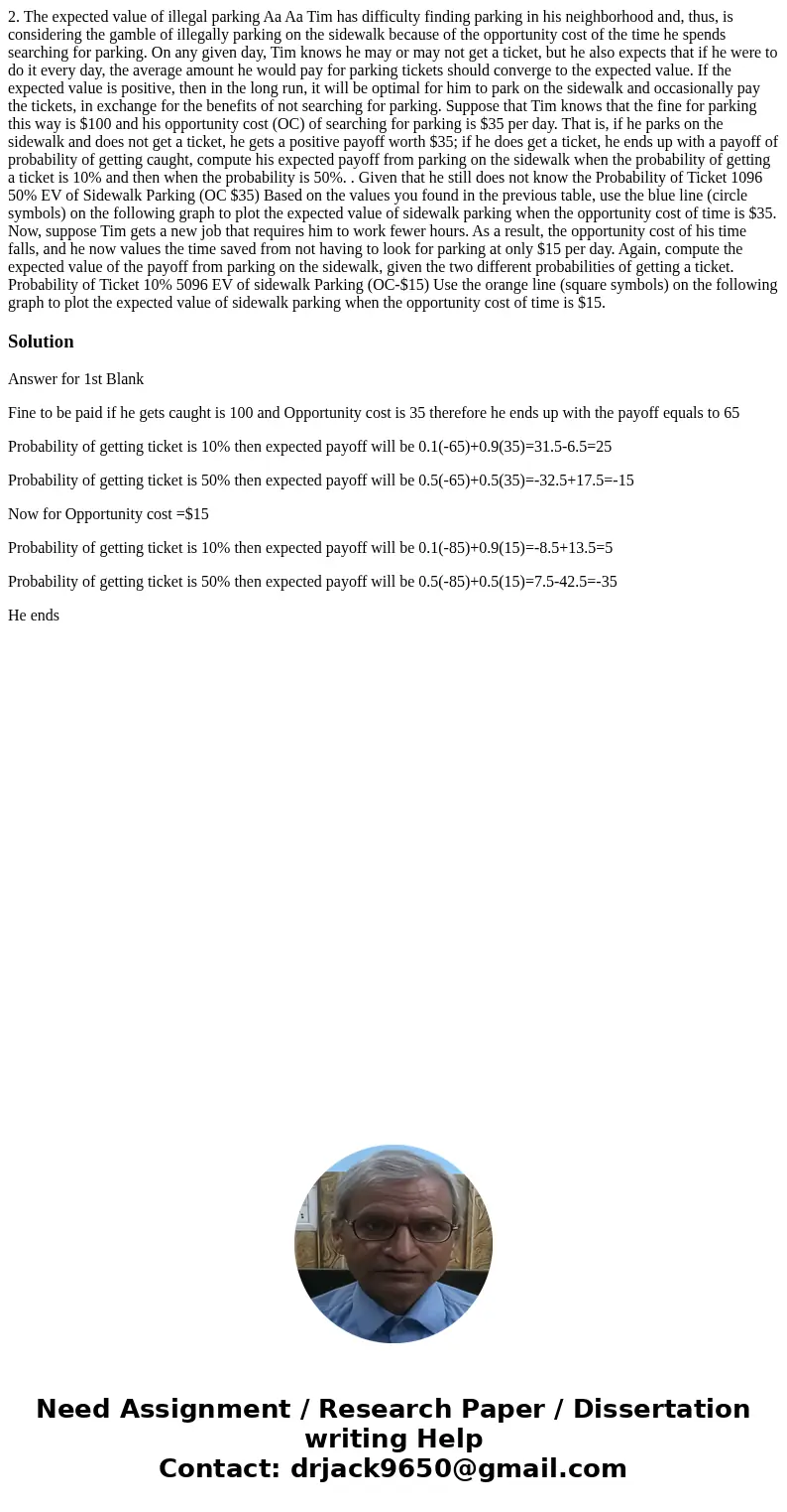 2. The expected value of illegal parking Aa Aa Tim has difficulty finding parking in his neighborhood and, thus, is considering the gamble of illegally parking  2. The expected value of illegal parking Aa Aa Tim has difficulty finding parking in his neighborhood and, thus, is considering the gamble of illegally parking