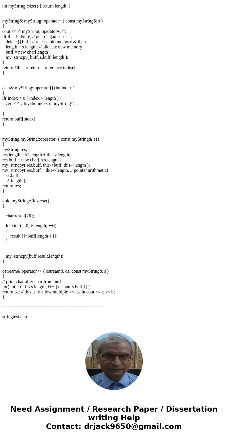 A string in C++ is simply an array of characters with the null character(\\0) used to mark the end of the string. C++ provides a set of string handling function