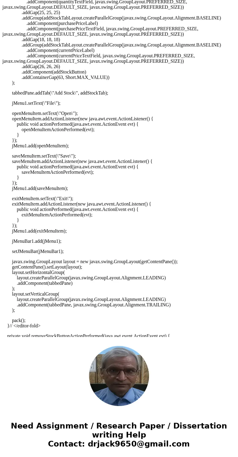 Add persistent data storage to your Week 5 Lab using the MySQL Database. PROBLEM: Stocks4U Portfolio Management System The portfolio management system you devel Add persistent data storage to your Week 5 Lab using the MySQL Database. PROBLEM: Stocks4U Portfolio Management System The portfolio management system you devel