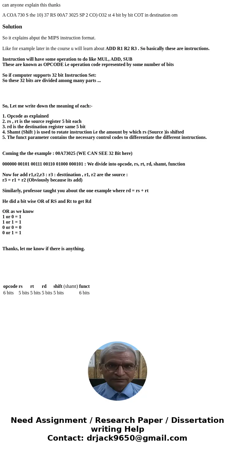 can anyone explain this thanks A COA 730 S the 10) 37 RS 00A7 3025 SP 2 CO) O32 st 4 bit by bit COT in destination om SolutionSo it explains abput the MIPS inst can anyone explain this thanks A COA 730 S the 10) 37 RS 00A7 3025 SP 2 CO) O32 st 4 bit by bit COT in destination om SolutionSo it explains abput the MIPS inst